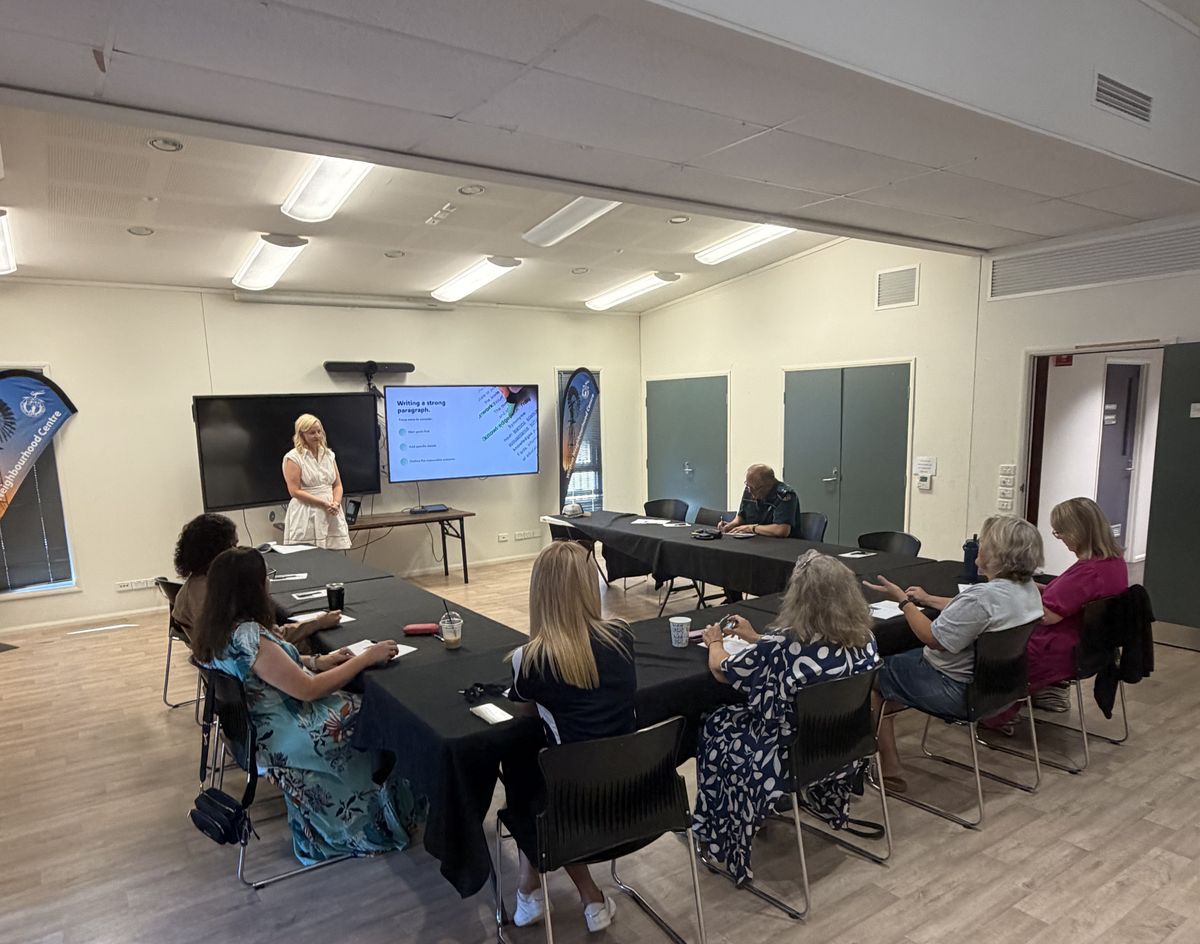 Nicole Hopgood delivering a grant-writing workshop in regional Queensland